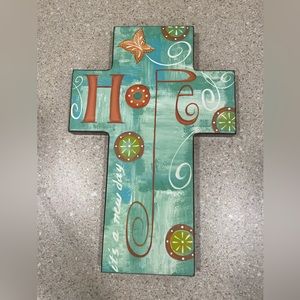 Teal Hope Cross Wall Hanging by Deb Hrabik